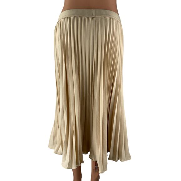 Grace Karin Womens Beige Satin Mid Waist Midi Pleated Flared A-Line Skirt Size S - Picture 2 of 3